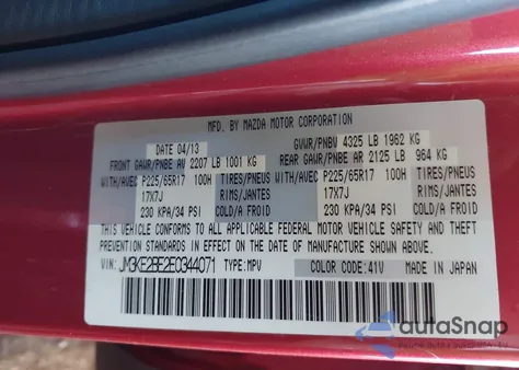 2014 Mazda Cx-5 Sport z USA, uszkodzony, nr VIN JM3KE2BE2E0344071